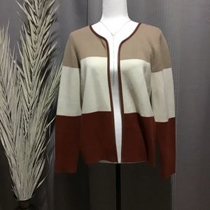 Color Block Banana Republic Silk Blend Brown Faux Leather Trim Cardigan